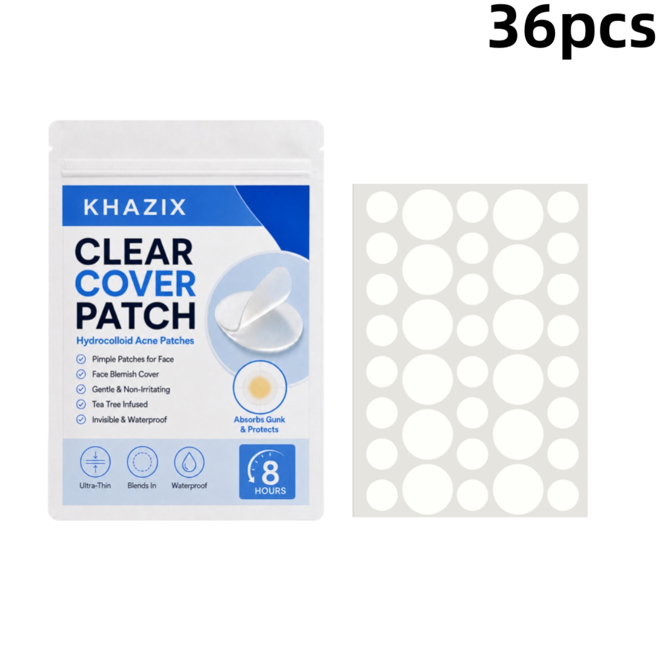Hydrocolloid Pimple Patch - 36 Adesivos Transparentes para Espinhas, Adesivos